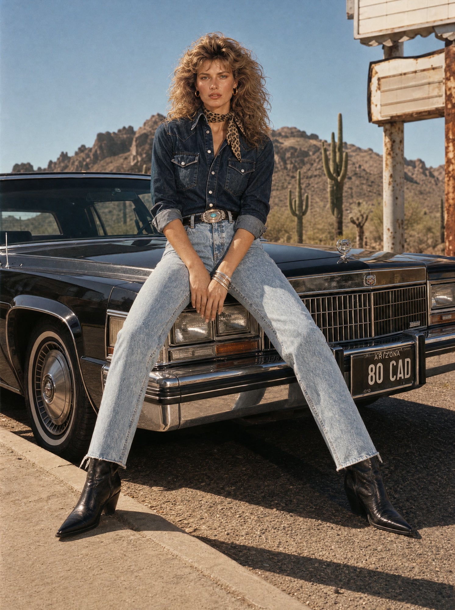 Wild denim: On the hood, ready to leave